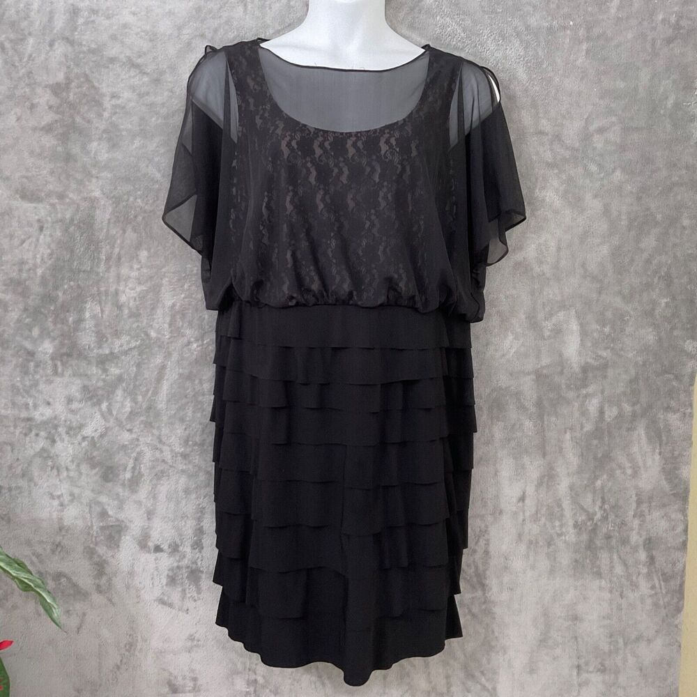 LONDON TIMES Cocktail party LBD Dress Women's Size 14W pleated blouses illusion